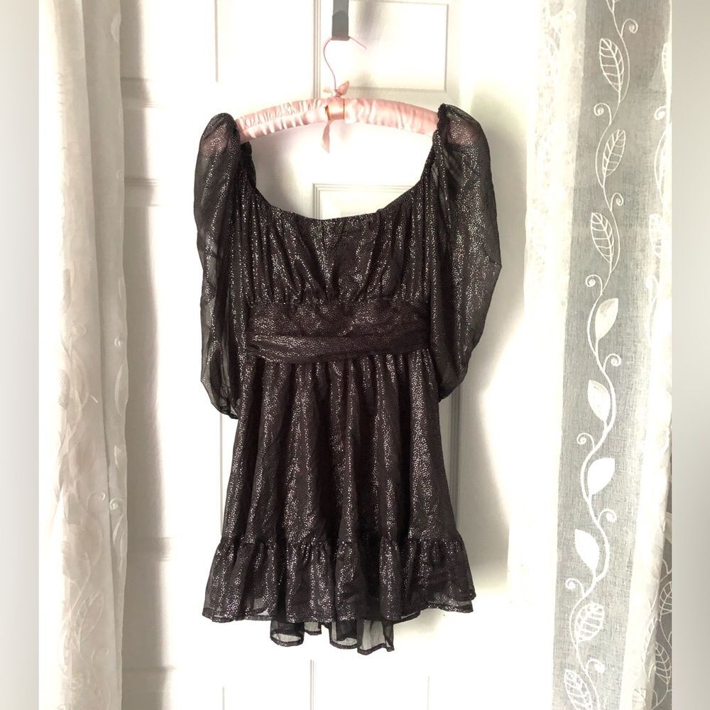 Lucy in the sky babydoll Sparkles Ruffle Mini Dress back bow tie cut out sz M